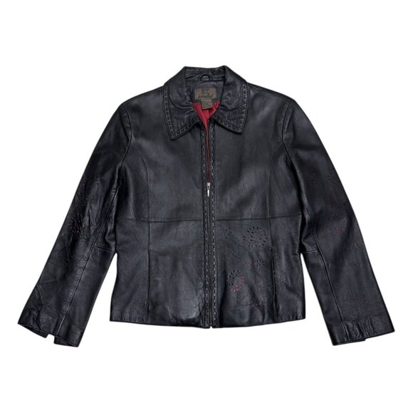 GENUINE LEATHER BT LIMITED Floral Vintage Designer Casual Jacket Womens Large - Picture 2 of 8